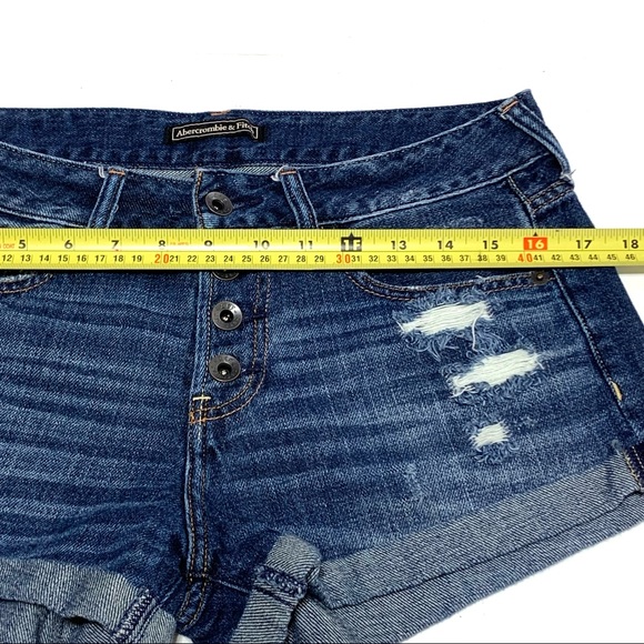 Abercrombie and Fitch Dark Blue Low Rise Button Fly Distress Jean Short Size 26 - Picture 9 of 12